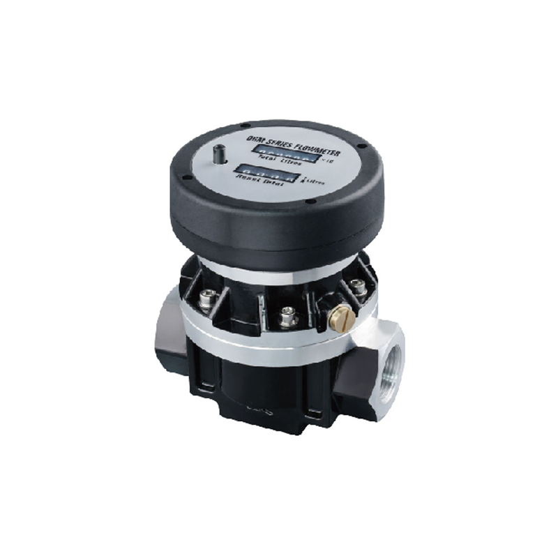 Mechanical oval gear diesel flow meter showing BSP threaded connection and aluminium housing